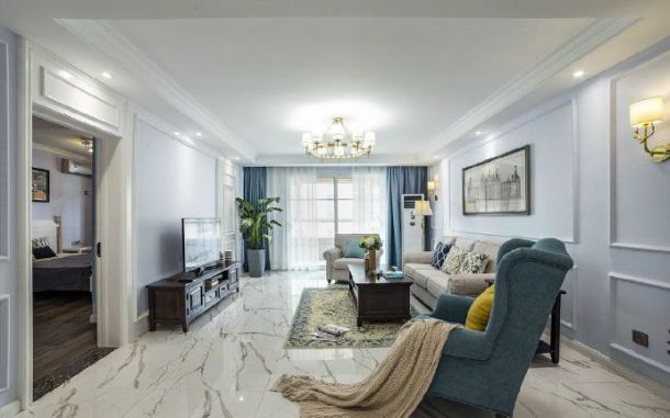 恒天國際城95平米現(xiàn)代美式風格裝修設計效果圖