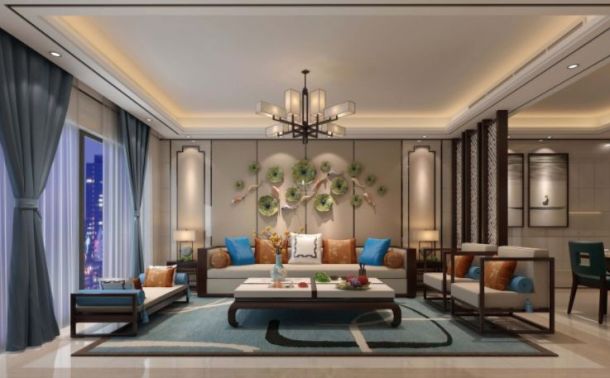 金輝優(yōu)步花園124平米三居室新中式風(fēng)格設(shè)計(jì)方案效果圖參考