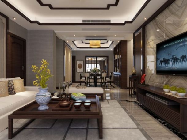 白樺林明天160平米三居室新中式風格設計方案效果圖參考
