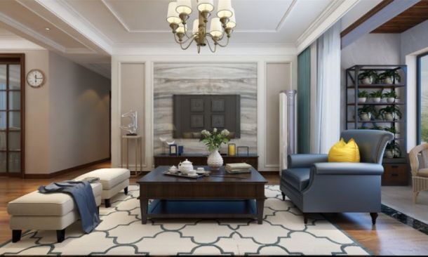 繽紛南郡121平米三居室簡美風格設計方案效果圖參考