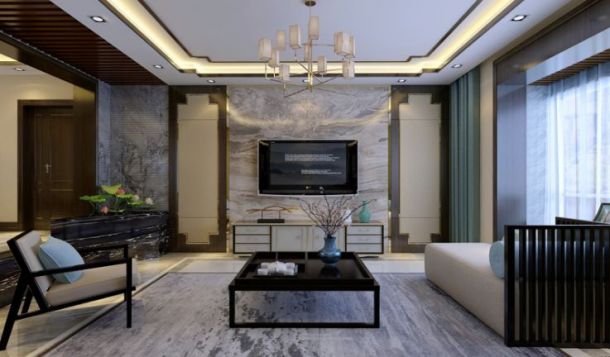 綠地國際花都240平米五居室新中式風(fēng)格設(shè)計(jì)方案效果圖參考