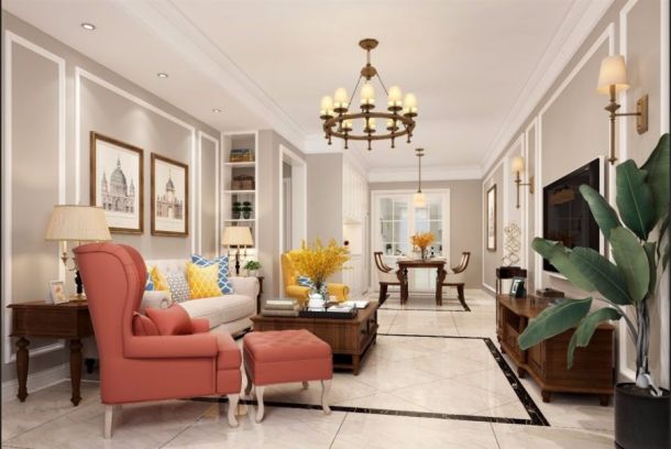 華潤二十四城126平米美式三居室裝修風(fēng)格設(shè)計方案效果圖參考