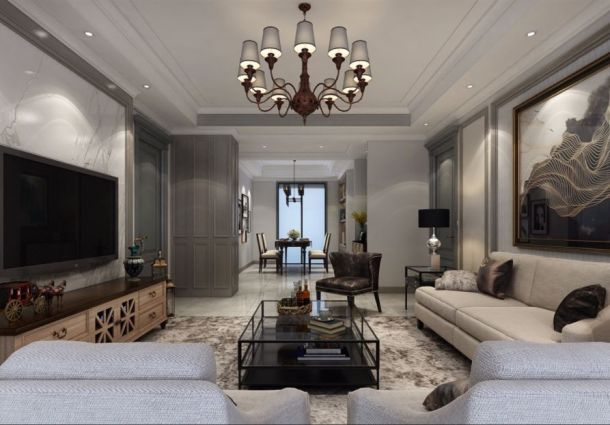 曲江觀邸140平米三居室簡美風格設計方案效果圖參考