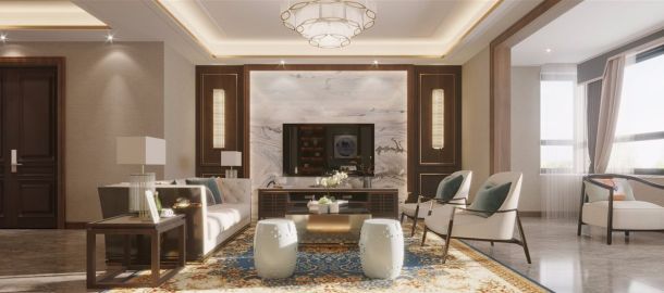 建大家屬院200平米四居室新中式風格設計方案效果圖參考