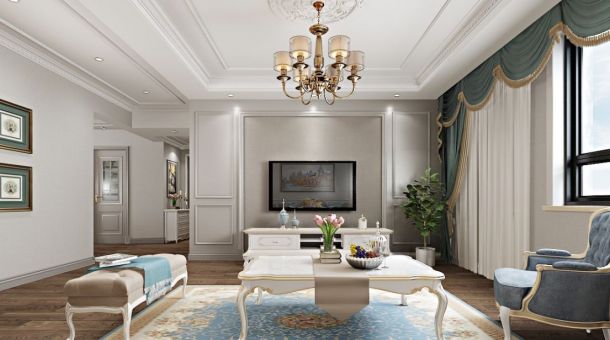 興慶宮140平米三居室簡(jiǎn)歐風(fēng)格設(shè)計(jì)方案效果圖參考