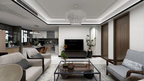 省政府廳94平米兩居室新中式風(fēng)格設(shè)計方案效果圖參考