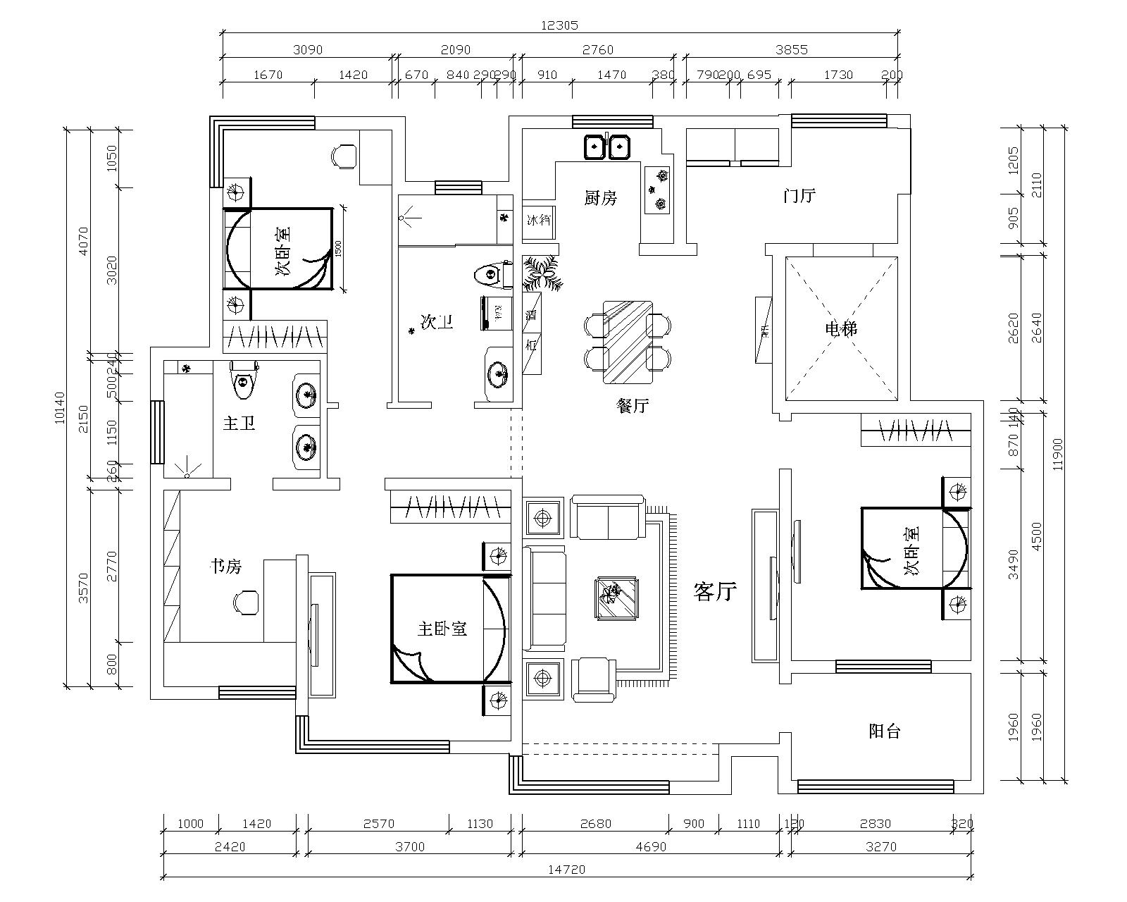 松江運河城170平中式風格設計方案