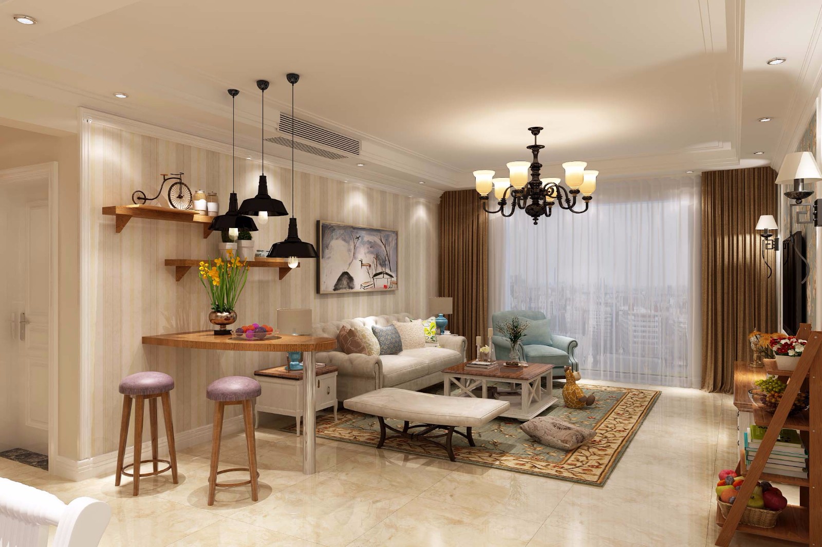 西安金輝C園小區(qū)112平 三室-美式風格