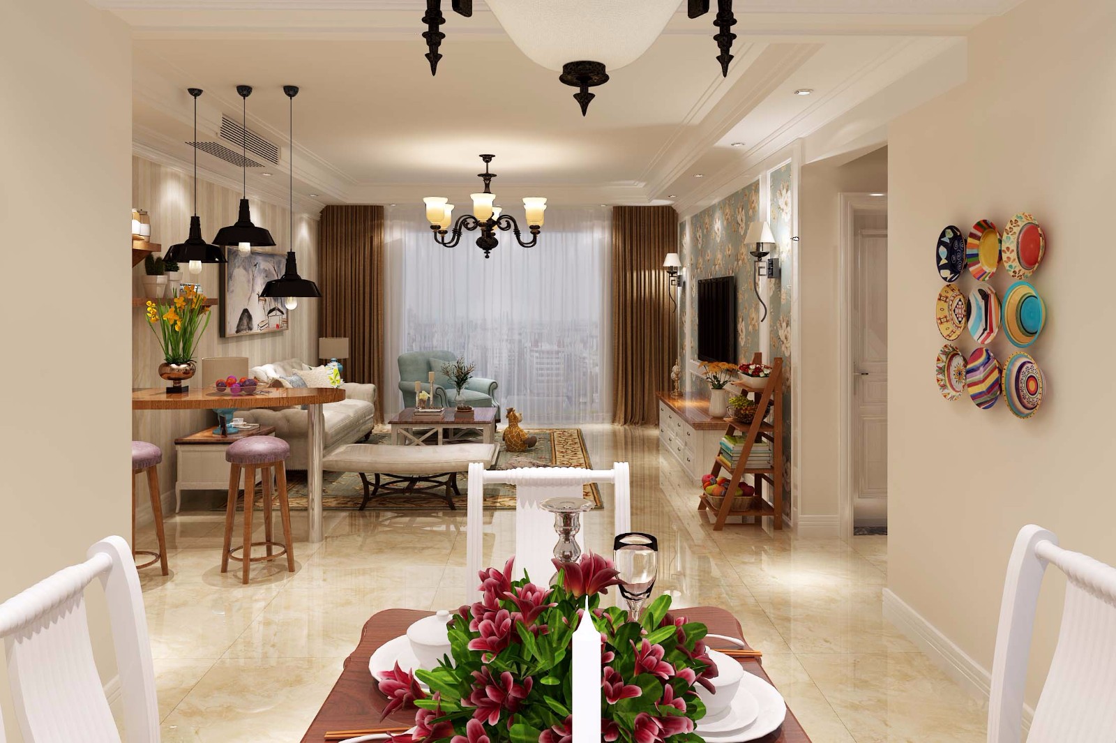 西安金輝C園小區(qū)112平 三室-美式風格