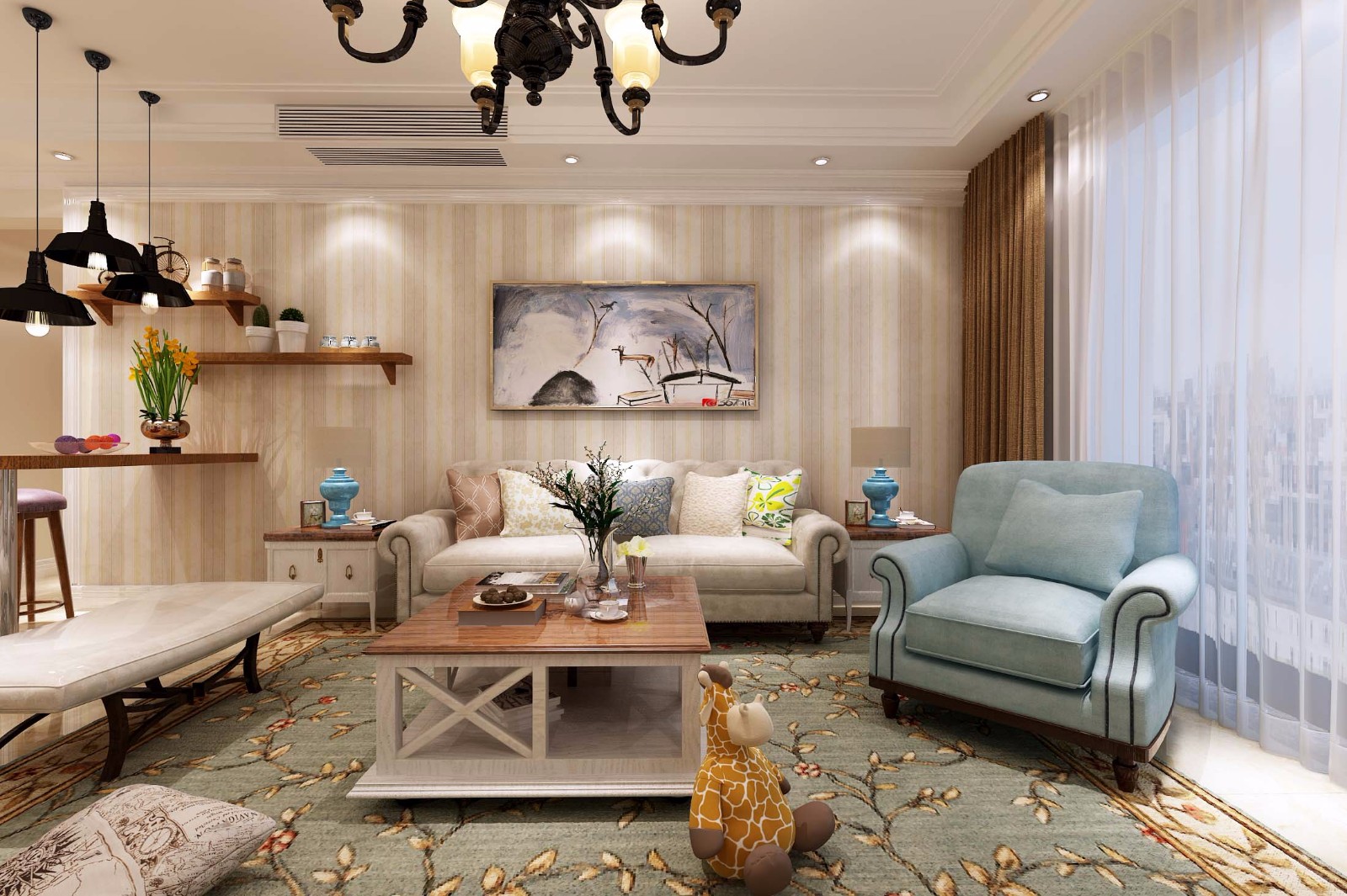 西安金輝C園小區(qū)112平 三室-美式風格