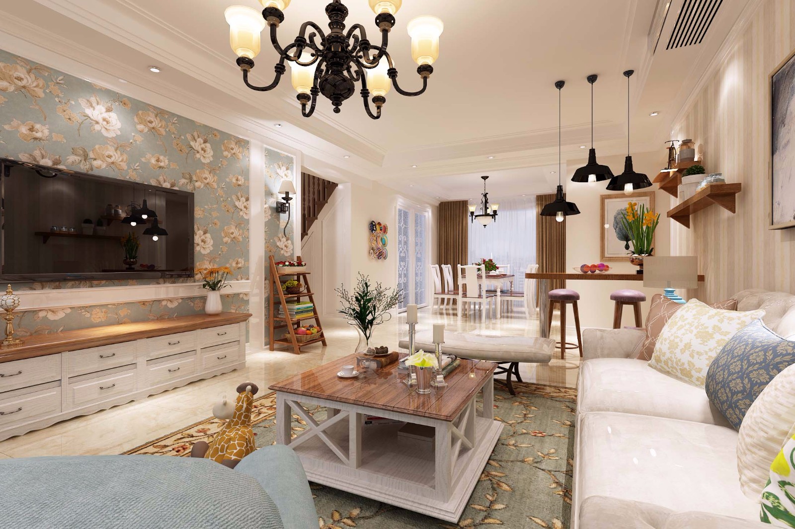 西安金輝C園小區(qū)112平 三室-美式風格