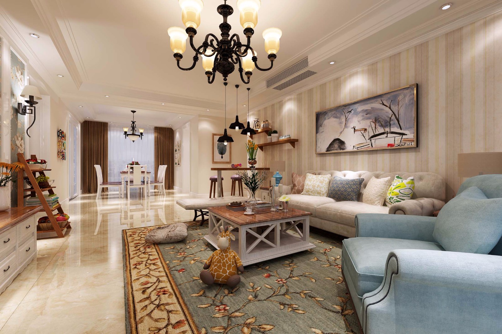 西安金輝C園小區(qū)112平 三室-美式風格