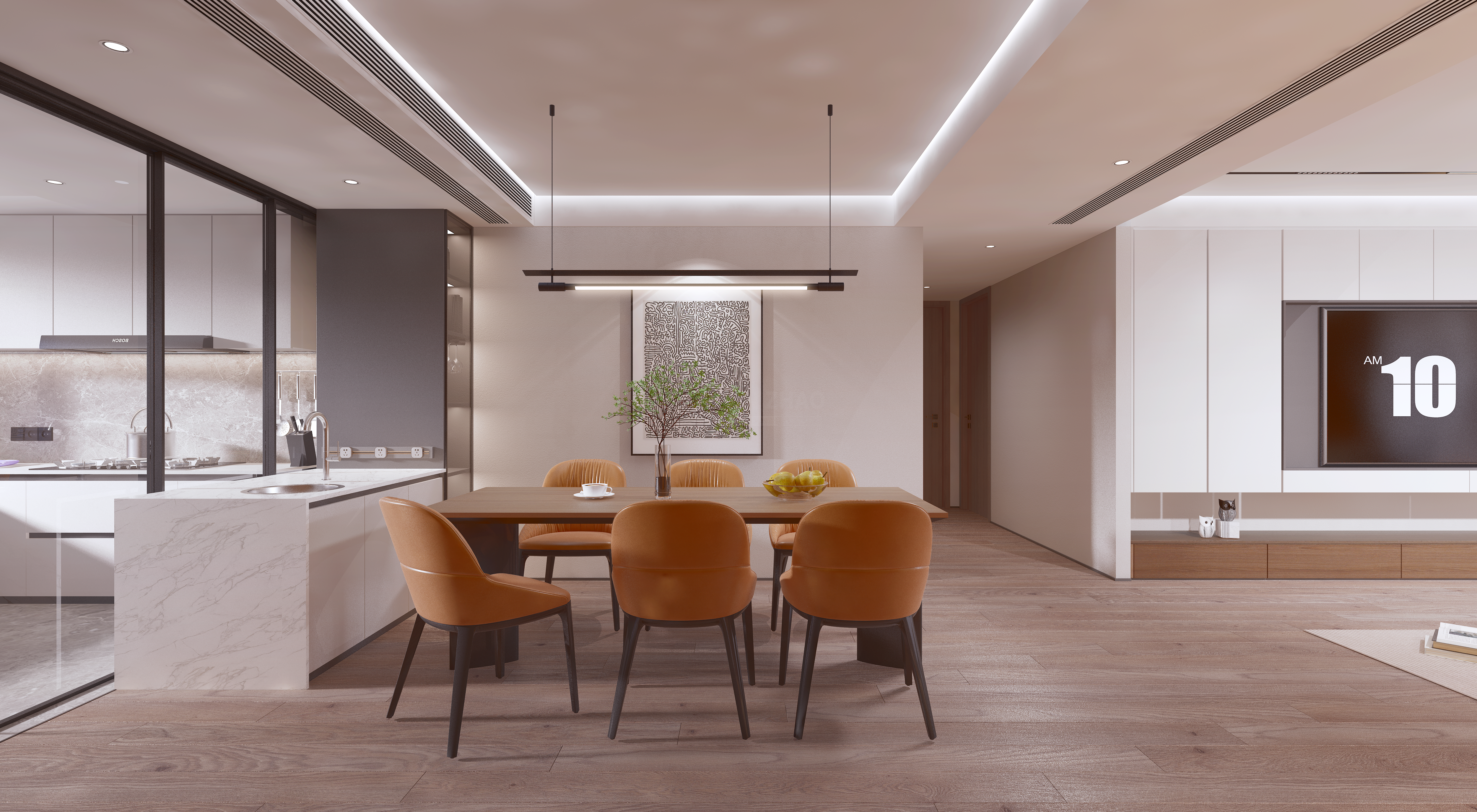 金地湖城大境189平現(xiàn)代風(fēng)無主燈護墻設(shè)計