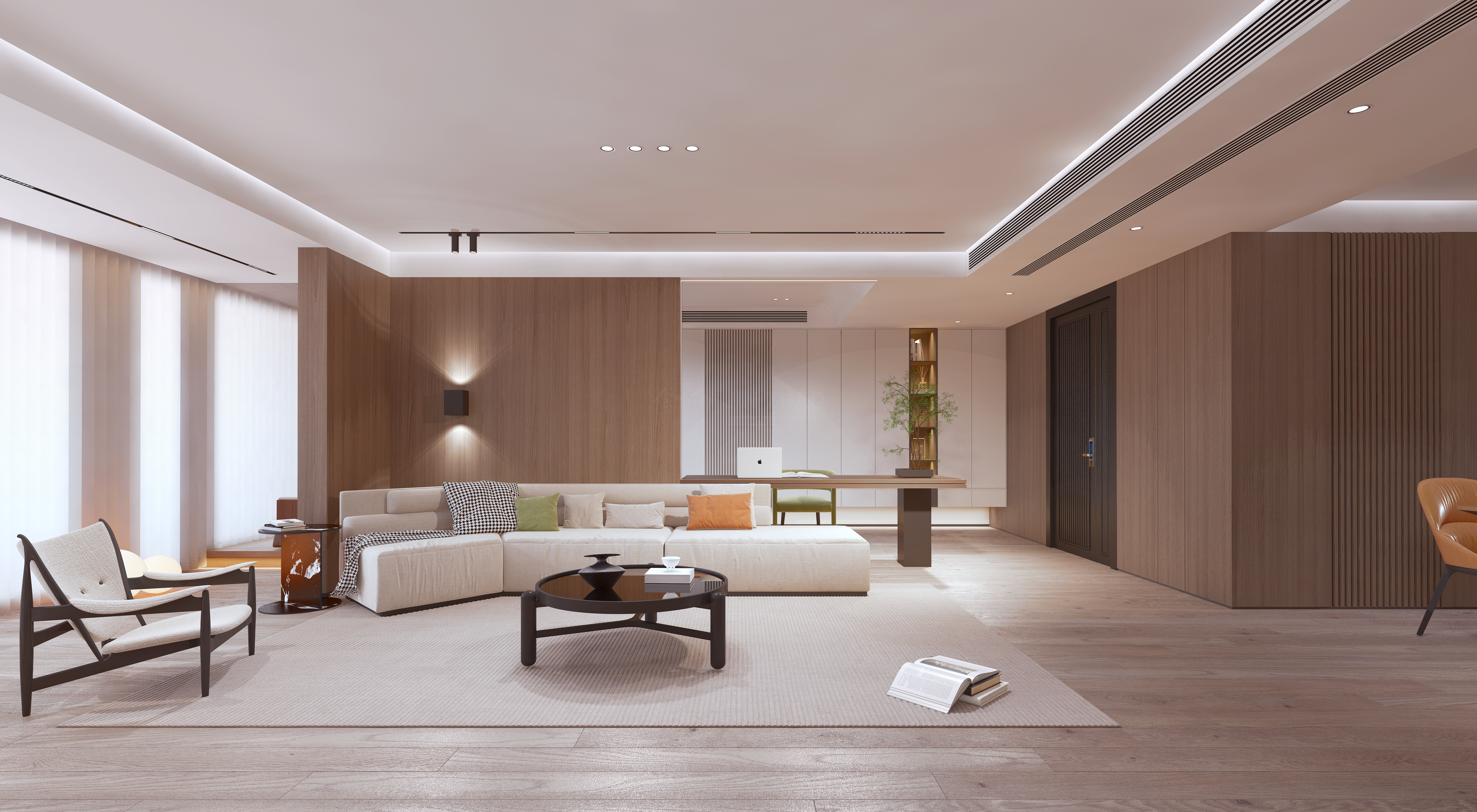 金地湖城大境189平現(xiàn)代風(fēng)無主燈護墻設(shè)計